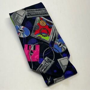 Vintage Retro 90s Tech-Themed Necktie with Electronics Design